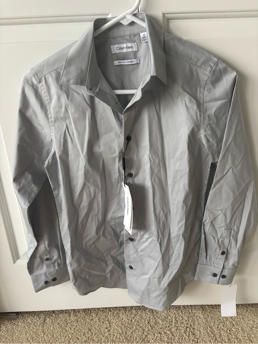 Calvin Klein Kids (size 14) Slim Dress Shirt — Light Gray